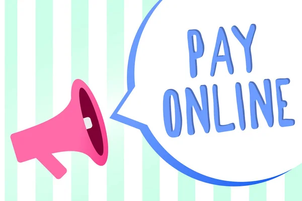 Texto Caligrafia Pay Online Conceito Que Significa Comprar Produtos Serviços — Fotografia de Stock