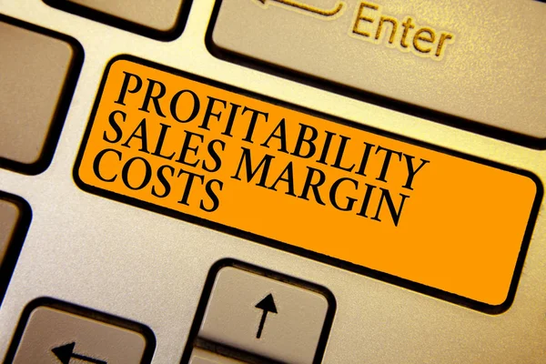 stock image Text sign showing Profitability Sales Margin Costs. Conceptual photo Business incomes revenues Budget earnings Keyboard orange key Intention create computer computing reflection document