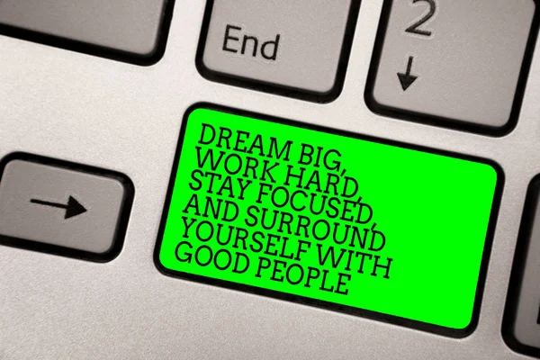 Conceptual Hand Writing Showing Dream Big Work Hard Stay Focused — Stock Photo, Image