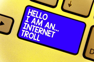 Word metin Merhaba yazma, ben bir... Internet Troll. Sosyal medya sorunları tartışmaları bağımsız değişkenleri klavye mavi anahtar niyet için iş kavramı oluşturmak yansıma belge bilgisayar