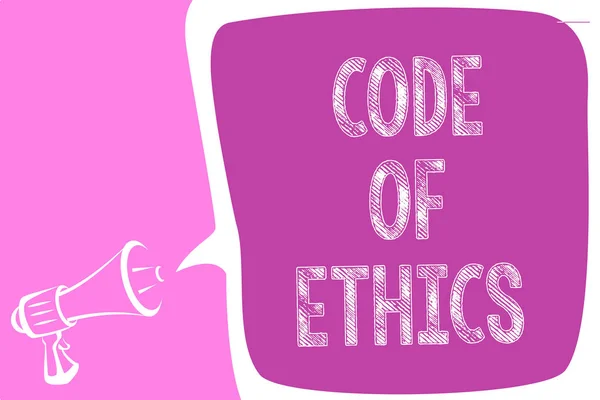 텍스트 코드의 윤리를 보여주는입니다 도덕적 윤리적 무결성 확성기 스피커 메시지 — 스톡 사진
