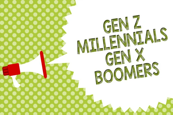 Texto Escritura Palabras Gen Millennials Gen Boomers Concepto Negocio Para — Foto de Stock