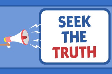 The Truth aramak gösterilen metin işareti. Gerçekleri araştırmak çalışma keşfetmek megafon hoparlör konuşma balonu mesajı yüksek sesle konuşan tutan adam kavramsal fotoğraf arıyorsunuz