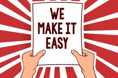 Biz yapmak bu kolay yazma el yazısı metin. Çözüm alternatifleri sunan anlam kavramı daha kolay bir iş fikirlerini kağıt önemli tutan adam mesaj dikkat çekici kırmızı ışınları fikirleri aydınlatmak yapmak.