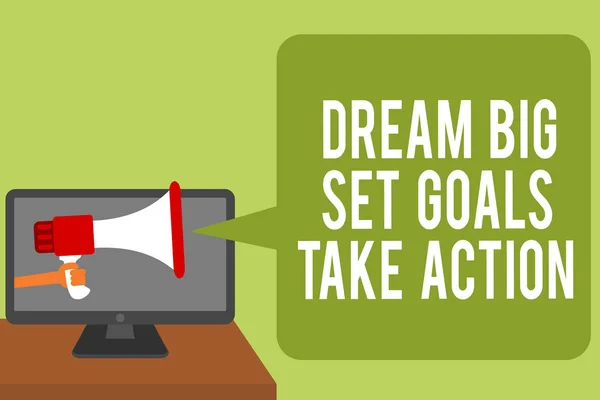 Концептуальний Почерк Показує Dream Big Set Goals Вживають Заходів Діловий — стокове фото