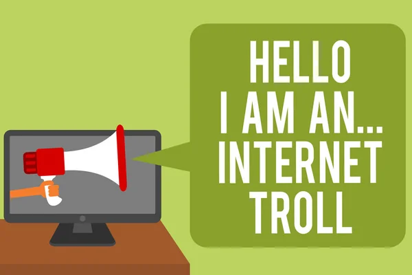 Escritura Conceptual Que Muestra Hello Internet Troll Texto Foto Negocios — Foto de Stock