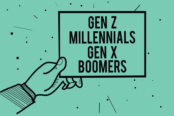 Signo Texto Que Muestra Gen Millennials Gen Boomers Foto Conceptual — Foto de Stock