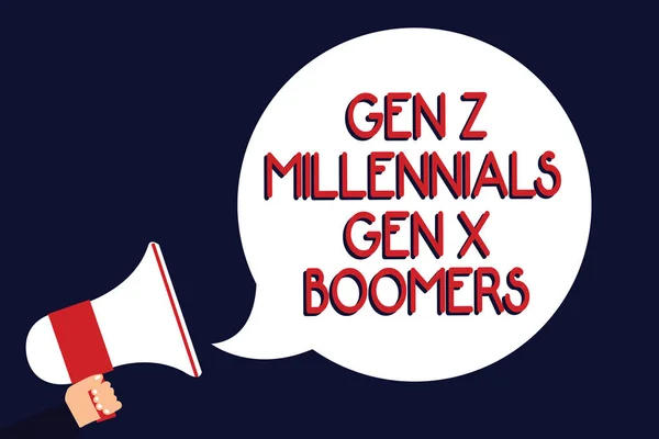 Writing Note Showing Gen Millennials Gen Boomers Business Photo Showcasing — Stock Photo, Image