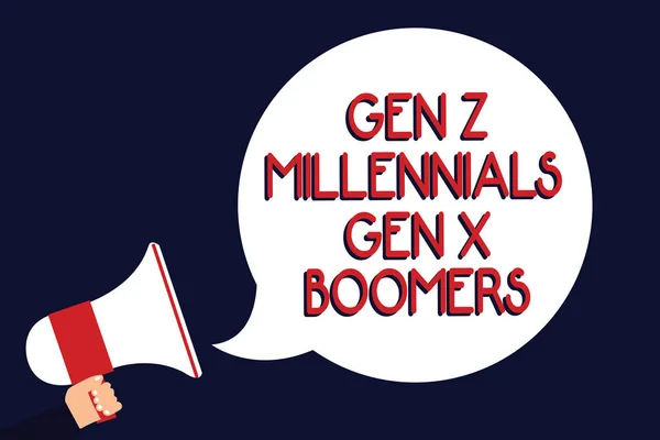 Note Écriture Montrant Gen Millennials Gen Boomers Photo Affaires Mettant — Photo