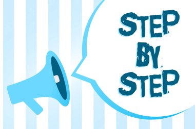 El yazısı metin yazma adım adım. Yavaş ilerleme Road başarı yönde geliştirme büyüme megafon hoparlör mavi anlam kavramı önemli yüksek sesli mesaj konuşma balonu çizgili