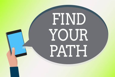 Metin yazma Your yol bulmak kelime. İş kavramı başarı motivasyonu ilham cep telefonu metin sohbet mesajı kontrol sosyal medya hesapları tutan adam için bir yol aramak için