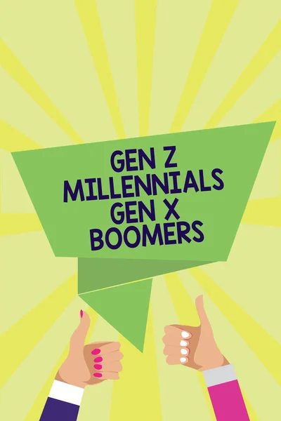 Texto Mano Gen Millennials Gen Boomers Concepto Significado Diferencias Generacionales — Foto de Stock