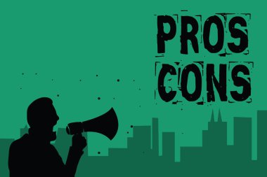 Word metin profesyoneller inşaat iş kavramı olumlu ve olumsuz faktörleri veya kişinin nedenlerden dolayı adam holding megafon sözleri yeşil arka plan yapma politikacı konuşma yazma