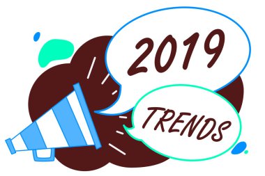 Word metin yazma, 2019 eğilimleri. Geçerli yıl megafon hoparlör konuşma kabarcıklar önemli mesajı yüksek sesle konuşan kısa süre için ünlü iş kavramı şeyler için