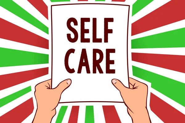 Writing Note Showing Self Care Business Photo Showcasing Give Comfort — Stock Photo, Image