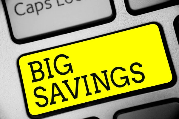 Text Sign Showing Big Savings Conceptual Photo Income Spent Deferred — Stock Photo, Image