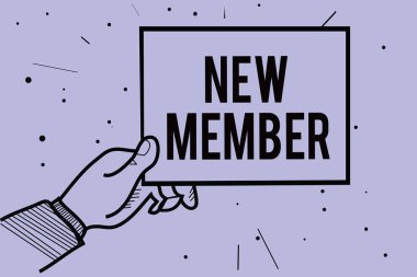 Yeni üye yazma el yazısı metin. Mor arka plan kavramı anlam işe çalışan şirket ya da Doğum taze çocuk adam el holding kağıt bilgi iletişim takım için noktalı