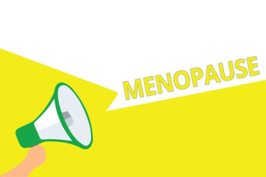 Kavramsal el menopoz gösterilen yazma. Kalıcı bırakma ya da âdet döngüsü megafon konuşma kabarcıklar önemli mesajı yüksek sesle konuşma son dönem vitrine iş fotoğraf