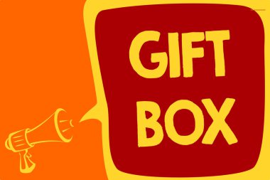 El yazısı metin hediye kutusu. Megafon hoparlör konuşma balonu önemli mesaj konuşan sesli tasarımlar işleme kapasitesine sahip olan küçük bir cointainer anlam kavramı sunar