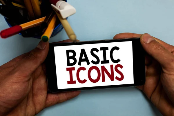 Conceptual Hand Writing Showing Basic Icons Business Photo Showcasing Pictogram — Stock Photo, Image