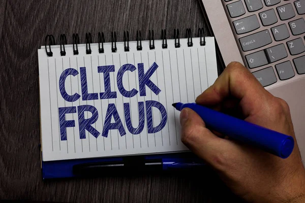 Escribir Nota Mostrando Click Fraud Foto Negocios Mostrando Práctica Hacer — Foto de Stock