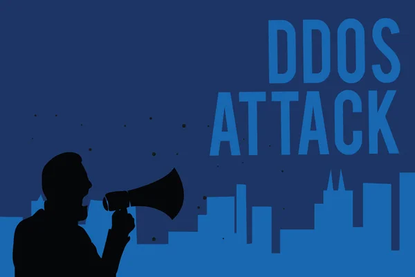 Escritura Mano Texto Ddos Attack Concepto Que Significa Perpetrador Busca — Foto de Stock