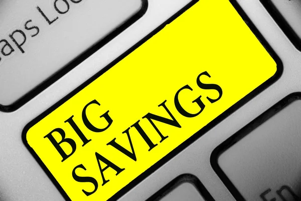 Conceptual Hand Writing Showing Big Savings Business Photo Showcasing Income — Stock Photo, Image