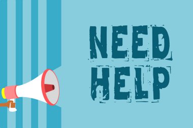 Text sign showing Need Help. Conceptual photo When someone is under pressure and cannot handle the situation Megaphone loudspeaker blue stripes important message speaking out loud clipart