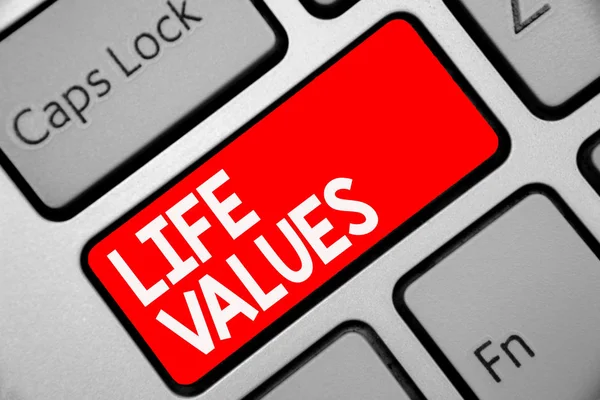 Word writing text Life Values. Business concept for things that you believe are important in the way you live Keyboard red key Intention create computer computing reflection document