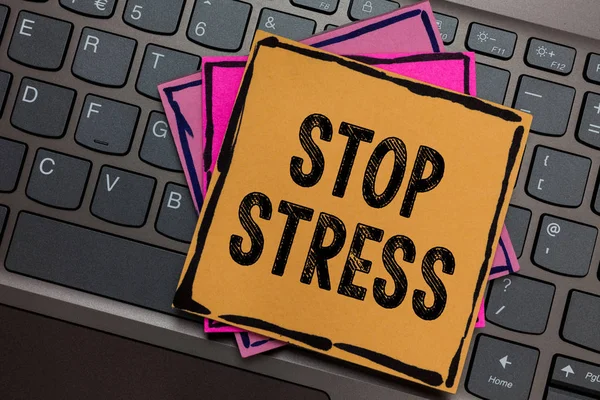 Escritura Manual Conceptual Que Muestra Stop Stress Exhibición Fotos Negocios — Foto de Stock