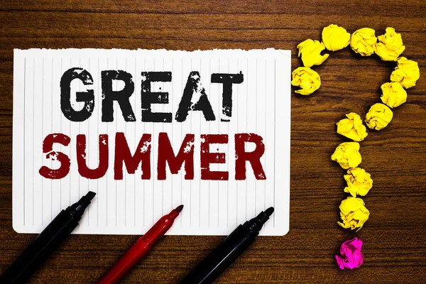 Manuscrito Texto Escrevendo Great Summer Conceito Significado Divertir Bom Sol — Fotografia de Stock