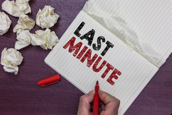 Kézírás Szöveg Last Minute Koncepció Értelmében Megtett Vagy Előforduló Utolsó — Stock Fotó