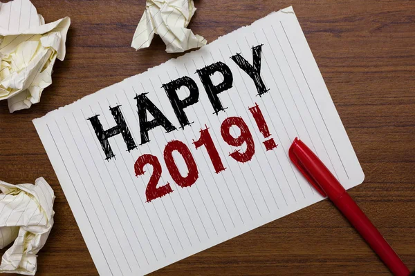 Escribir Mano Conceptual Que Muestra Feliz 2019 Hora Día Texto — Foto de Stock