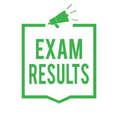 Sınav sonuçları gösterilen Not yazma. Önemli bilgiler iletişim bilgi ya da yetenek megafon hoparlör yeşil çerçeve gösterir bir resmi test sonuç vitrine iş fotoğraf