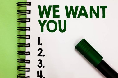 Kavramsal el biz Want You gösterilen yazma. Şirket vitrine iş fotoğraf yetenekleri iş istihdam Marker fikirler iletileri iletişim defter beyaz sayfa üzerinde için boş yer arıyorum kiralamak istiyor
