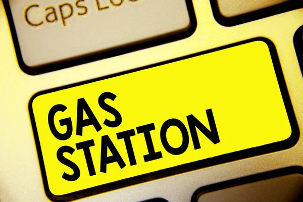 Text sign showing Gas Station. Conceptual photo for servicing motor vehicles especially with gasoline and oil Keyboard yellow key Intention create computer computing reflection document