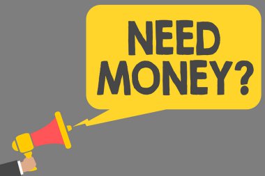 Word metin fakire soru yazma. Birisi para veya bouns almak ihtiyacı sorduğun için iş kavramı kredi megafon hoparlör konuşma balonu mesajı yüksek sesle konuşan tutan adam