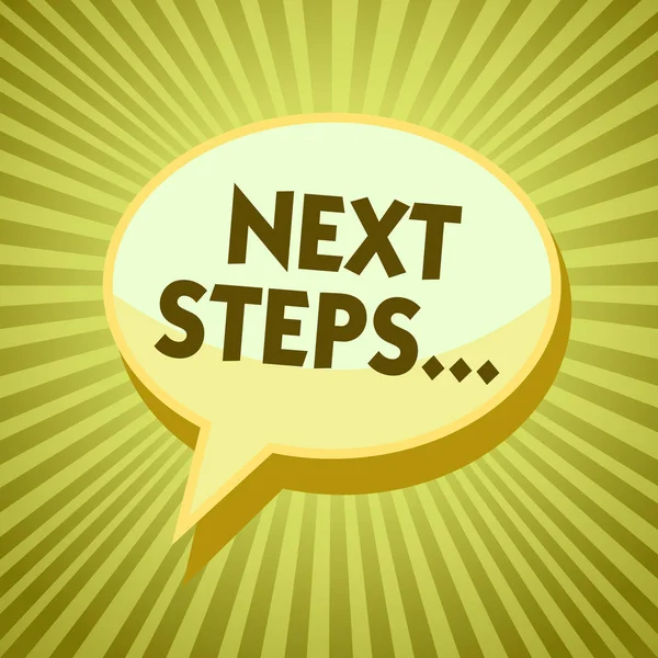 Sonraki adımları gösteren yazılı kavramsal el. Geçerli bir planlama sarı konuşma balonu mesaj gölge önemli niyeti ışınları sonra yapılacak işlem giderken konaklayacak vitrine iş fotoğraf