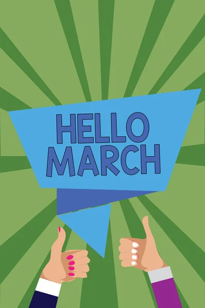 Escrita Mão Conceitual Mostrando Hello March Foto Negócios Apresentando Composição — Fotografia de Stock