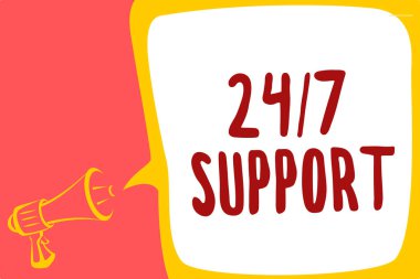 Kavramsal el 24 7 destek gösterilen yazma. İş fotoğraf metin yardım hizmetine bütün gece gündüz yüksek sesle konuşan hiçbir kesinti megafon hoparlör konuşma balonu mesaj vermek