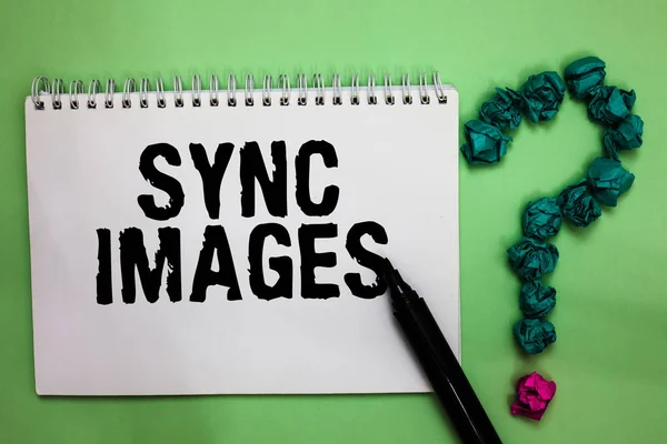 Texto Escritura Palabras Sync Images Concepto Negocio Para Hacer Fotos — Foto de Stock