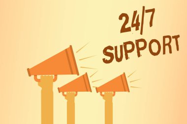 24 7 destek gösterilen Not yazma. Bütün gün ve gece Holding hiçbir kesinti eller hizmet vermek için verilmesi yardım vitrine iş fotoğraf hoparlörler önemli mesajı yüksek sesle konuşan megafon