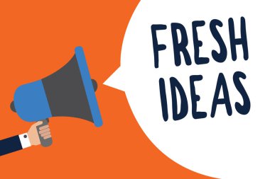 El yazısı metin taze fikirler. Kavram anlam düşünce ya da öneri mümkün hareketin adam olarak megafon hoparlör konuşma balonu mesajı yüksek sesle konuşan holding