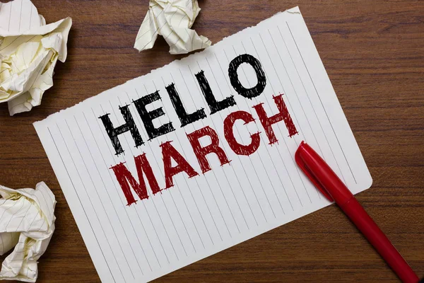 Conceptual Hand Writing Showing Hello March Business Photo Text Musical — Stock Photo, Image