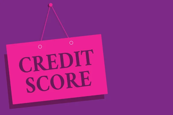 Conceptual hand writing showing Credit Score. Business photo text Represent the creditworthiness of an individual Lenders rating Pink wall message communication open close sign purple background