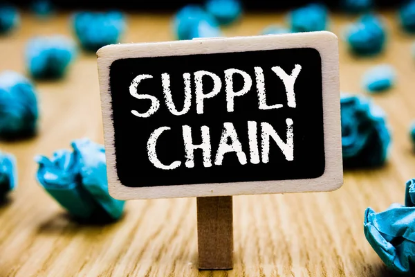 El yazısı metin tedarik zinciri. Ahşap zemin organizasyon ve süreçler sistemi tedarikçiden tüketici Blackboard buruşuk kağıtlar için birkaç deneme hata değil anlam kavramı memnun.