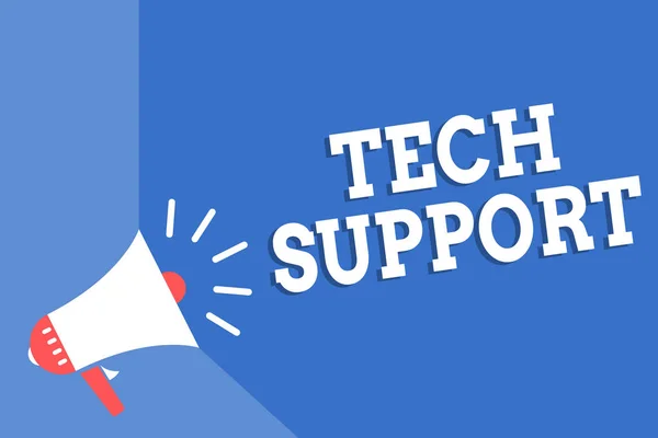 Handwriting text writing Tech Support. Concept meaning Assisting individuals who are having technical problems Megaphone loudspeaker blue background important message speaking loud. — Stock Photo, Image