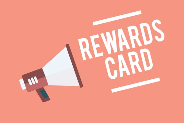 Text sign showing Rewards Card. Conceptual photo Help earn cash points miles from everyday purchase Incentives Megaphone loudspeaker pink background important message speaking loud.