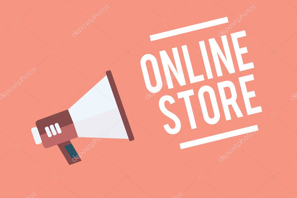 Text sign showing Online Store. Conceptual photo A website that offers items for sale and accept credit cards Megaphone loudspeaker pink background important message speaking loud.