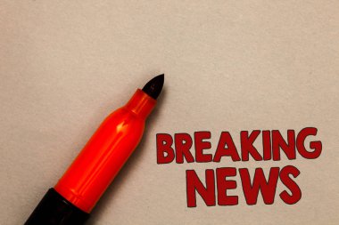 Word yazma metin haber. Özel rapor duyuru oluyor geçerli sorunu Flashnews açık kırmızı işaret niyeti mesaj fikirler bej arka plan iletişim iş kavramı.